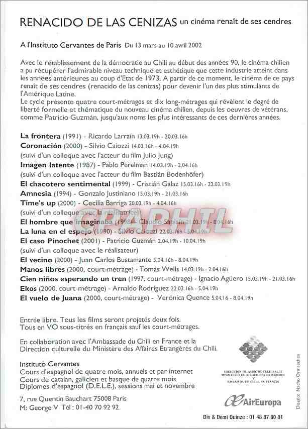 CPM Renacido de las Cenizas Cinema Chilien Chili — Back
