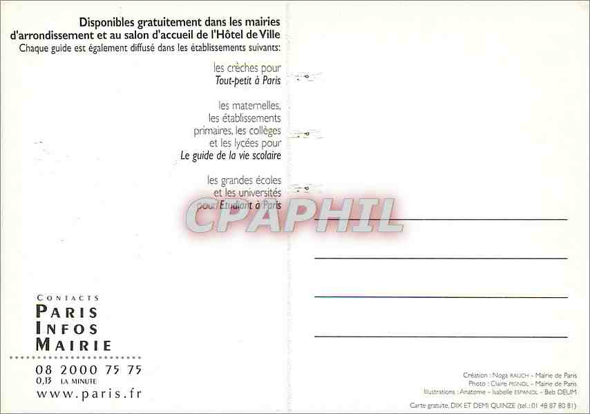 CPM La guides pratiques de la ville de Paris Mairie de Paris — Verso