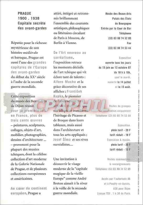 CPM Prague 1900 1938 Capitale secrete des avant-gardes Musee des Beaux Arts Dijon — Verso