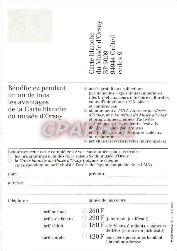 CPM La Carte blanche du usee d'Orsay a dix ans — Rückseite