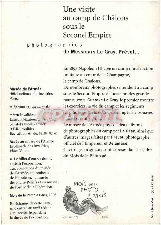 CPM Une visite au camp de Chalons sous le Second Empire Photographies Le Gray Prevot Musee de l'arme — Rückseite