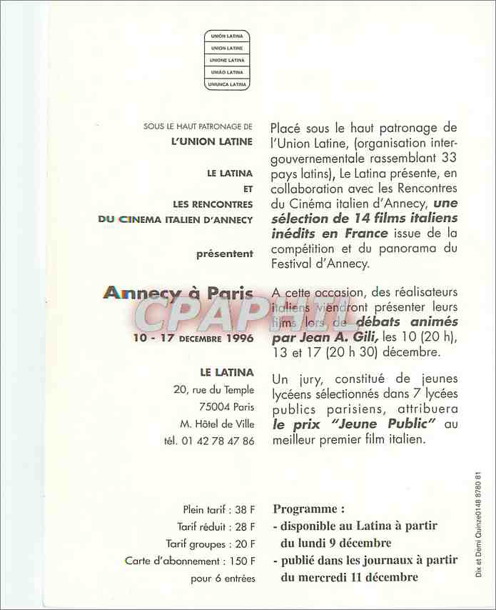 CPM Cinema Italien 96 XIV rencontres d'Annecy — Back