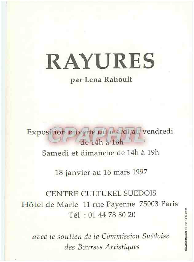 CPM Rayures par Lena Rahoult Centre Culturel Suedois Rue Payenne Paris — Rückseite
