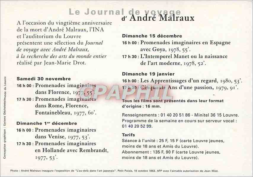 CPM Le Journal de Voyage d'Andre Malraux Louvre Paris — Rückseite
