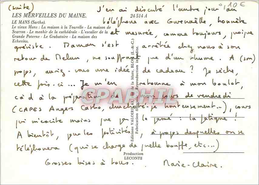 CPM les Meirveilles du Maine Le Mans (Sarthe) Le vieux Mans la maison a la Tourelle — Rückseite