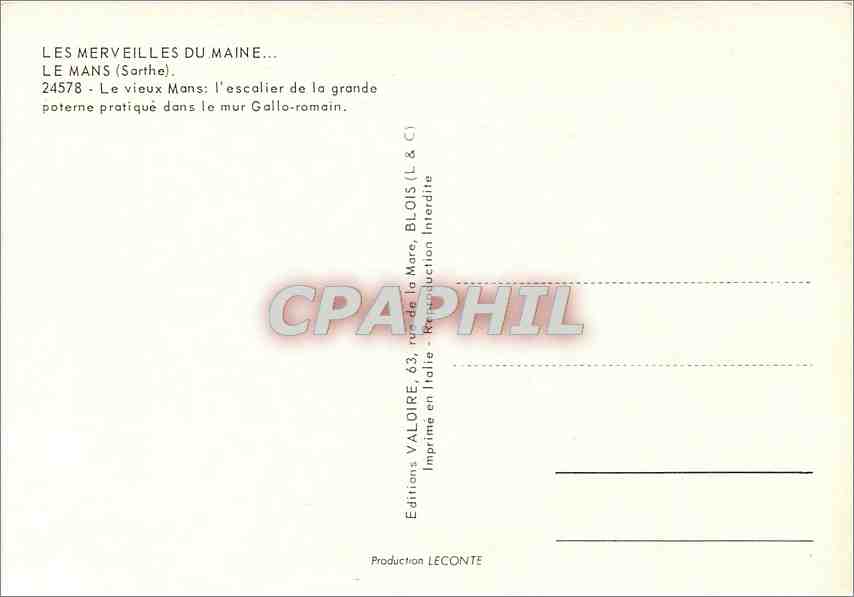 CPM les Meirveilles du Maine Le Mans (Sarthe) Le vieux Mans l'escalier de la grande poterne pratique — Verso