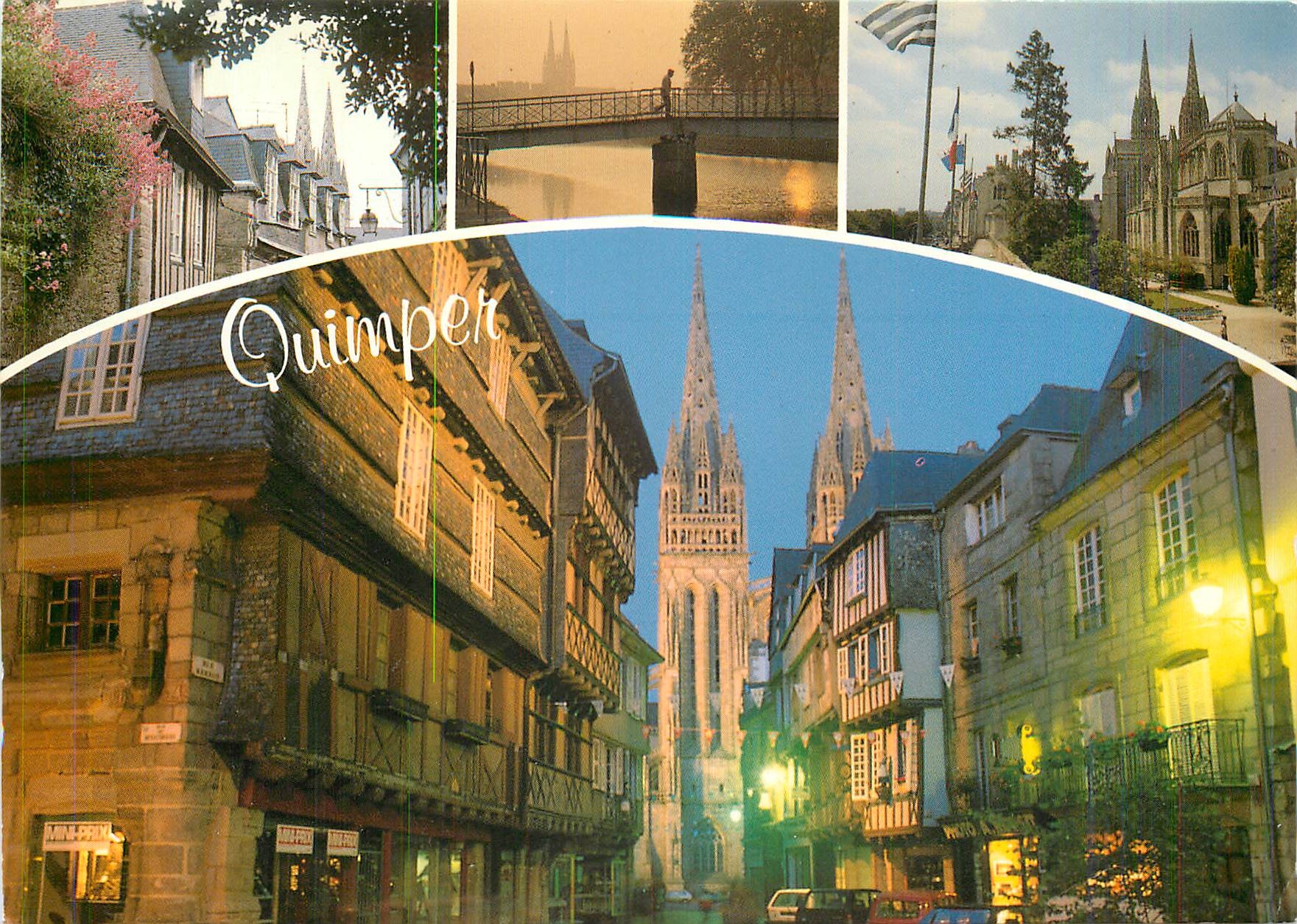 CPM Quimper La rue Kereon et la cathedrale St Corentin
