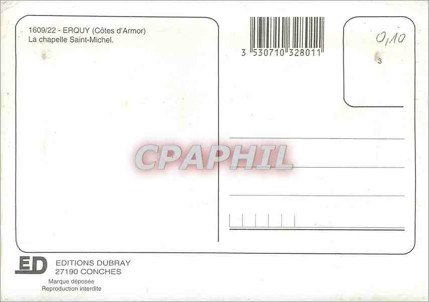 CPM Erquy (Cotes d'Armor) La chapelle Saint Michel — Verso
