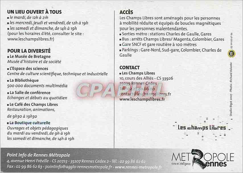 CPM Les champs libres la culture pour tous Rennes Metropole — Verso