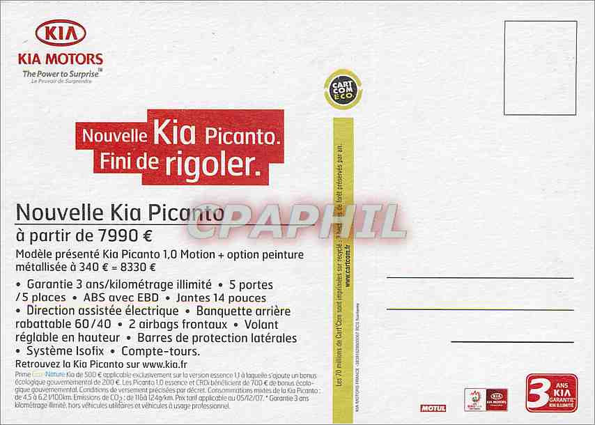 CPM Nouvelle Kia Picanto Fini de rigoler Automobile — Rückseite