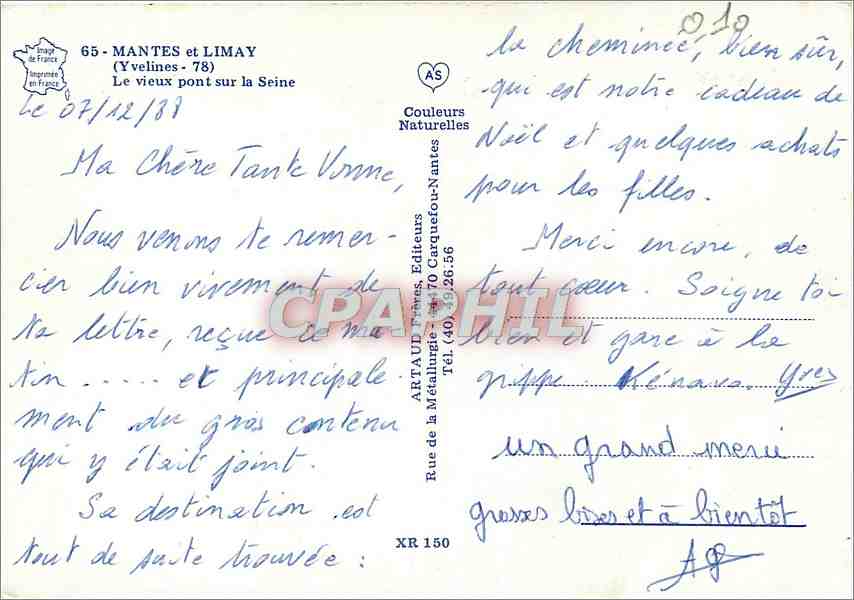 CPM Mantes et Limay (Yvelines) Le veiux pont sur la seine — Verso
