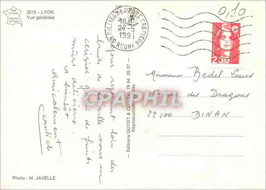 CPM Lyon Vue generale — Verso