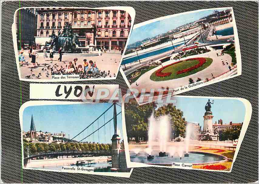 CPM Lyon (Rhone)  Place des Terreaux Pont de la Guillotiere Passerelle St Georges Place Carnot 
