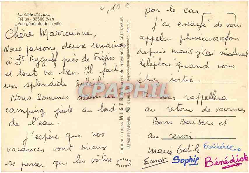 CPM Frejus (Var) Vue generale de la ville — Rückseite