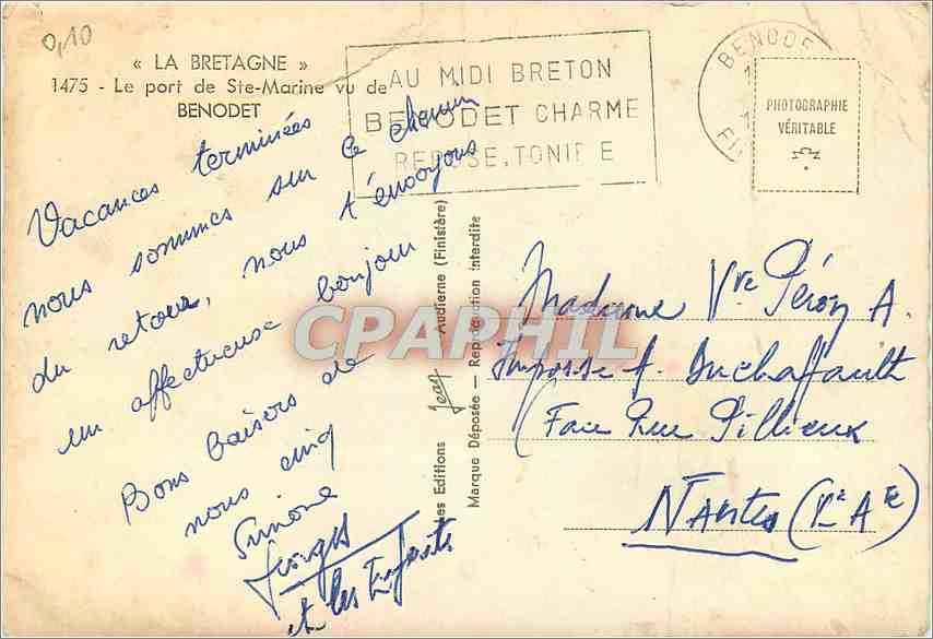 CPM La Bretagne le port de Ste Marine vu de Benodet — Rückseite