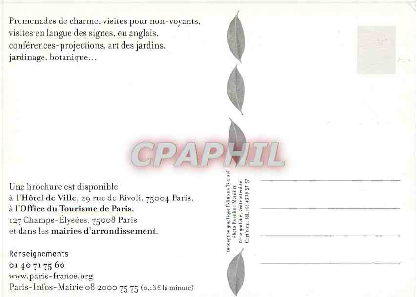 CPM Jardins de Paris Visites Guidees Mairie de Paris — Rückseite
