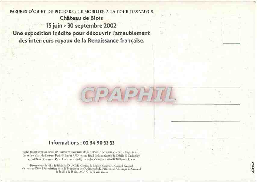 CPM Chateau de Blois 15 juin 30 septembre 2002 — Verso