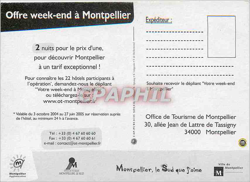 CPM Offre Weekend a Montpellier — Verso