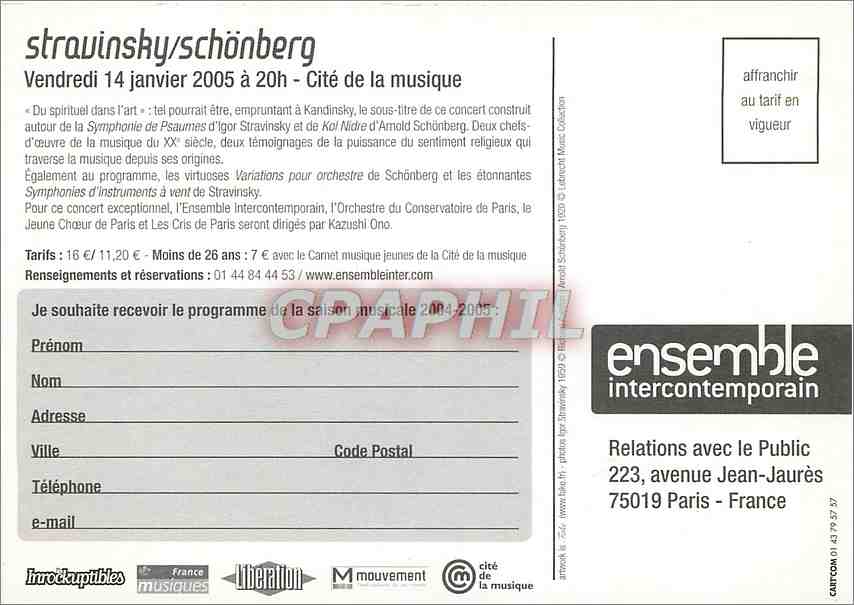 CPM Ensemble intercontemporain Cite de la Musique Paris — Verso