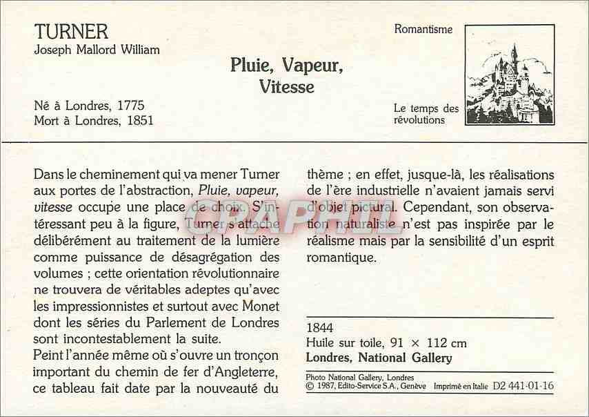 CPM Pluie Vapeur Vitesse Turner — Verso