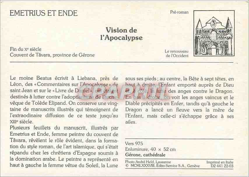 CPM Vision l'Apocalypse Emtrius et Ende — Verso