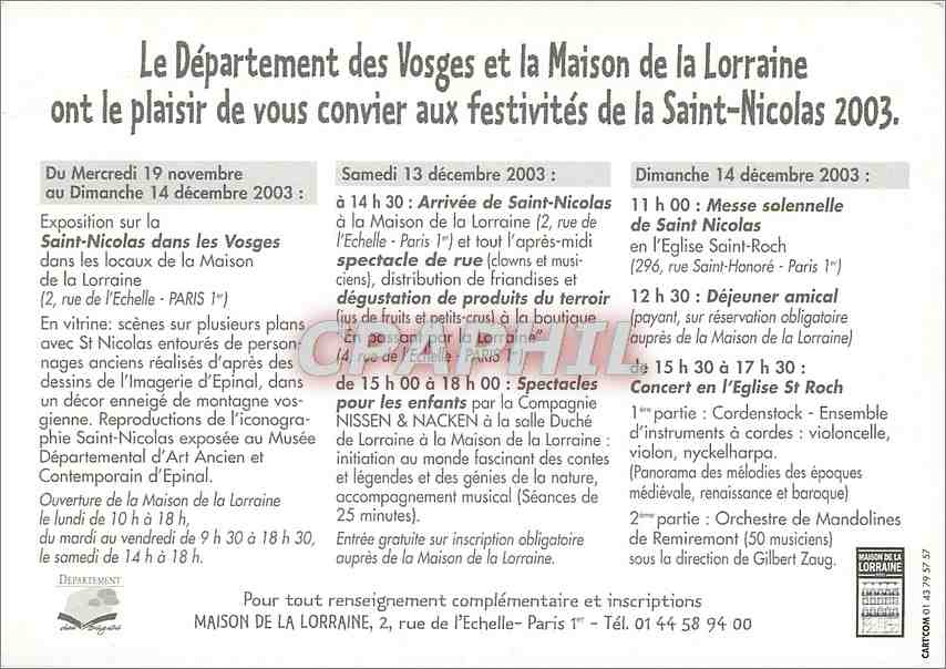 CPM Les Vosges en Lorraine Fetent la Saint Nicolas — Back