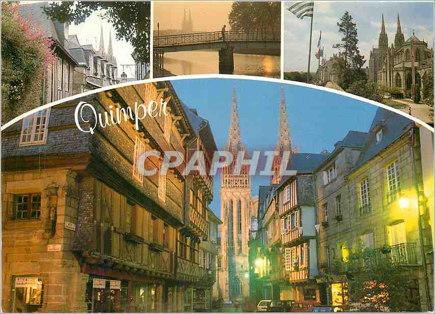 CPM Quimper la rue Kereon et la cathedrale St Contentin