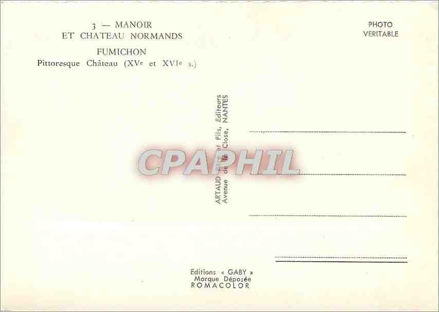 CPM Manoir et Chateau Normands Fumichon Pittoresques Chateau (XVe et XVIe s) — Back