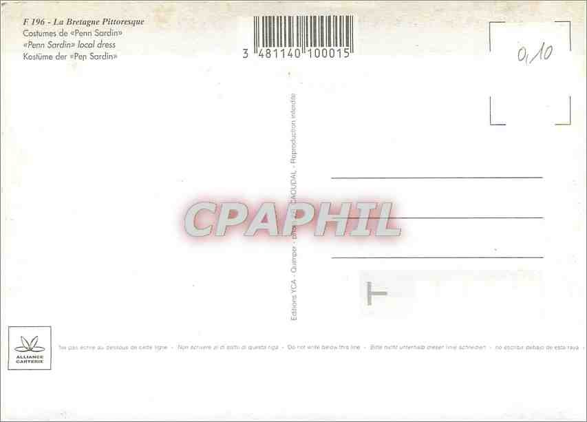 CPM La Bretagne Pittoresque Costumes de Penn Sardine — Verso