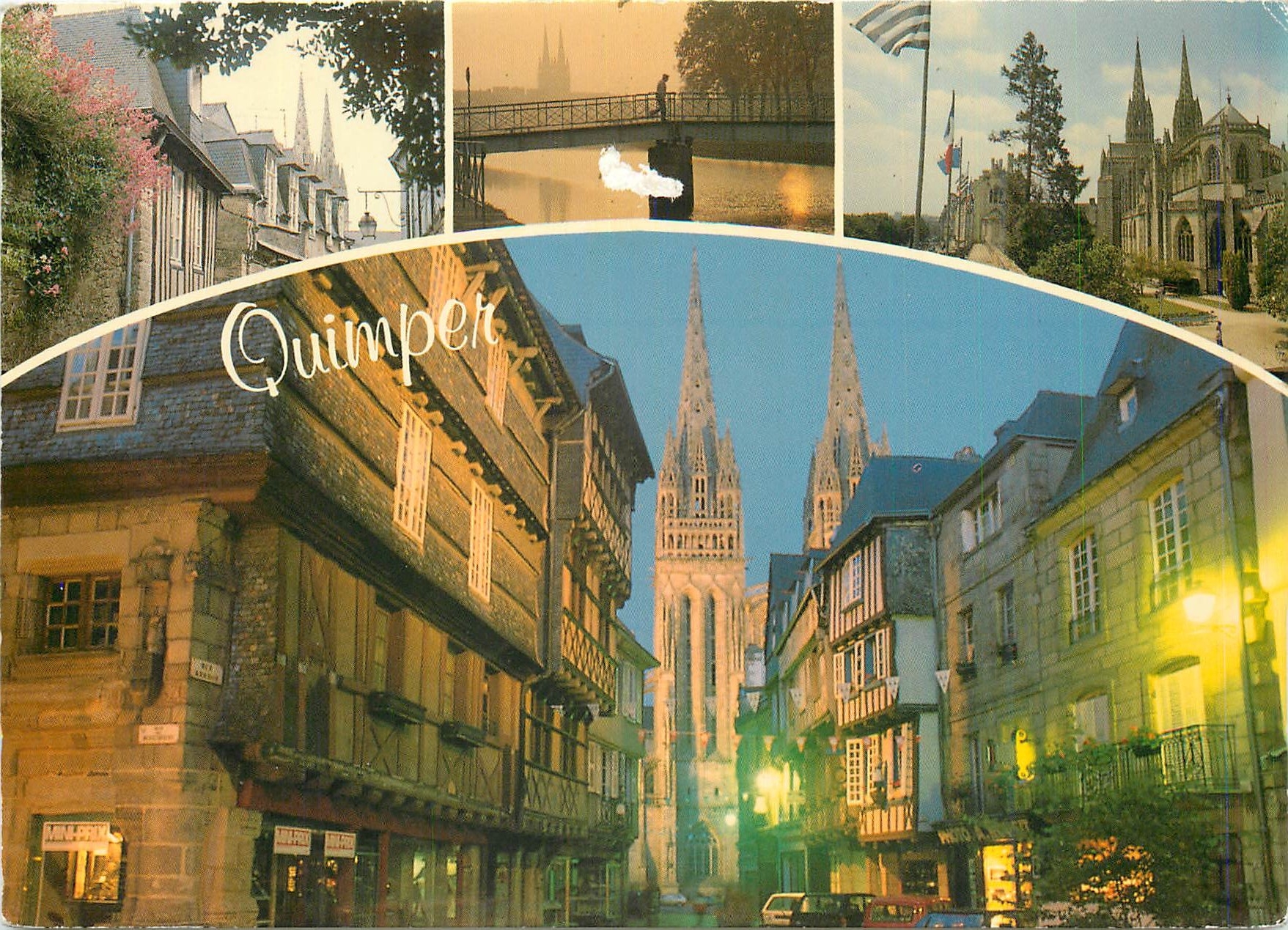 CPM Quimper la rue Kereon et la cathedrale St Corentin