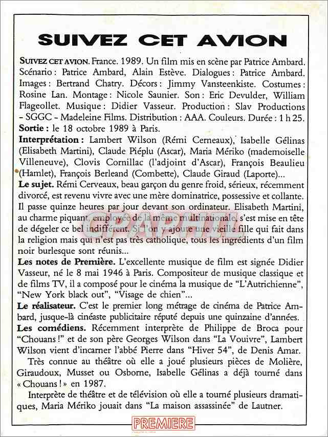 CPM Suivez cet Avion Patrice Ambard Lambert Wilson Isabelle Gelinas Claude Pieplu — Back
