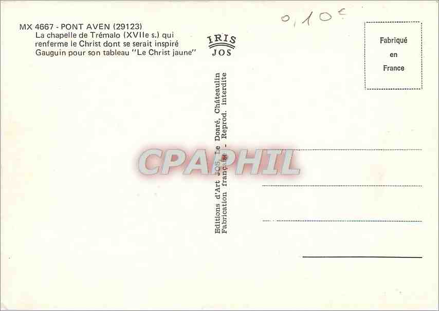 CPM Pont Aven La chapelle de Tremalo (XVIIe s) — Verso