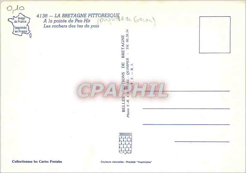 CPM La Bretagne Pittoresque a la pointe de Pen Hor Les rocher des Tas de pois — Rückseite