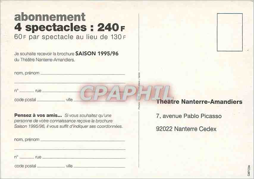 CPM Novembre Shakespeare Nanterre Amandiers — Verso