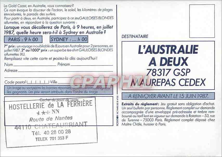 CPM Gauloises Bloindes Allumettes Surf Australie — Rückseite