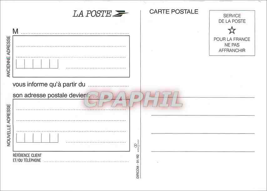 CPM La Poste Demenagement — Verso