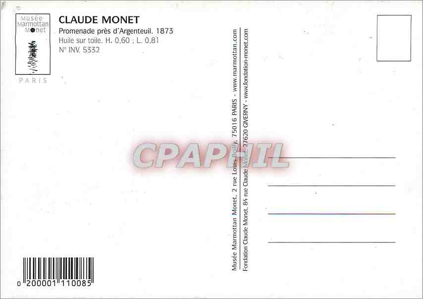 CPM Claude Monet Promenade pres d'Argenteuil — Verso