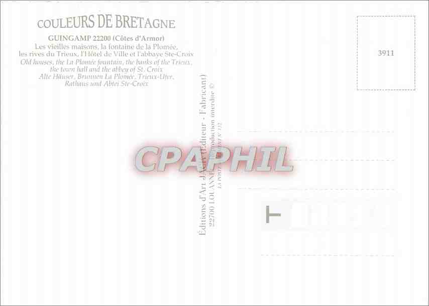 CPM Guingamp (Cotes d'Armor) Les vieilles maisons la fontaine de la Plomee — Rückseite