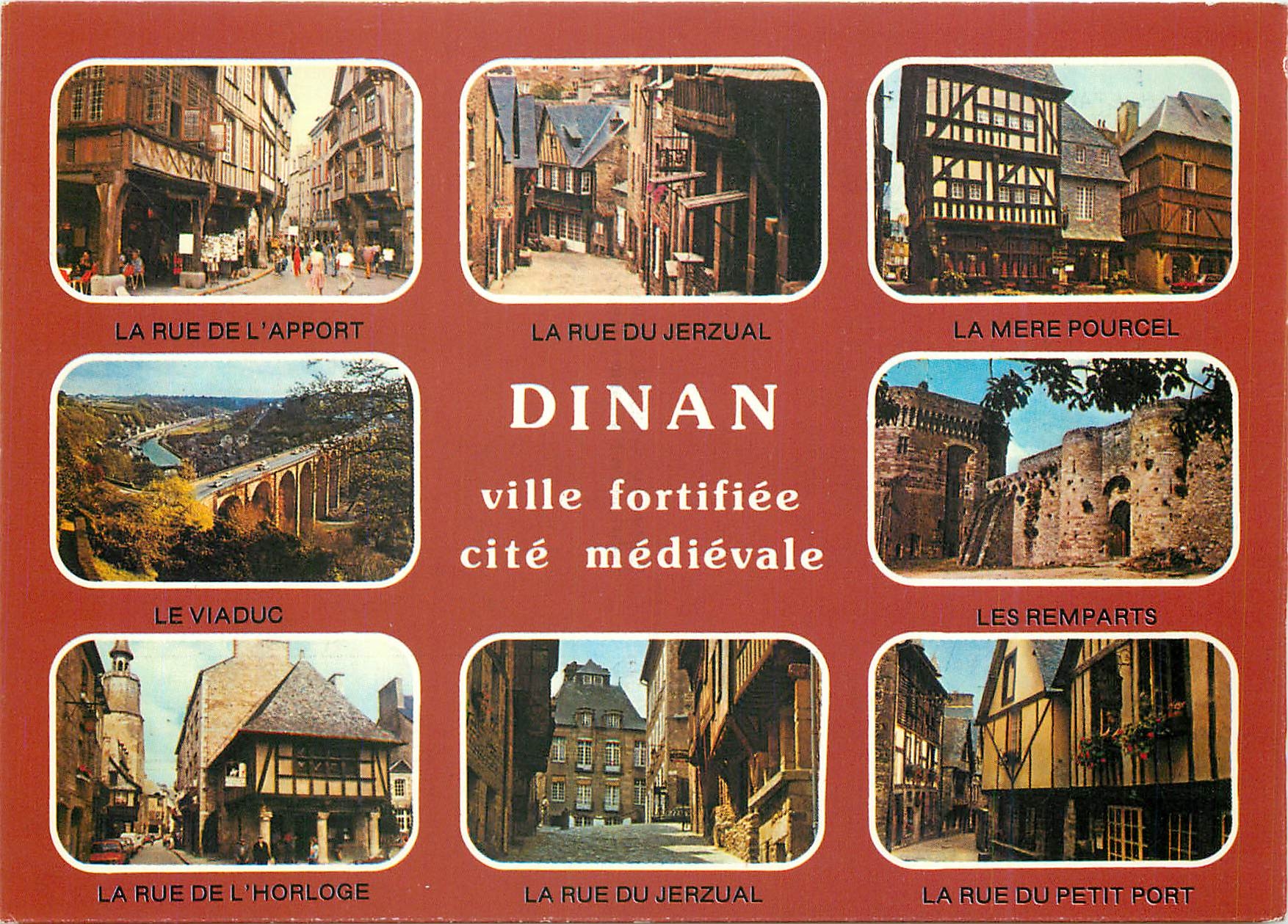 CPM La Bretagne en couleurs Dinan Les porches de l'Apport la rue du Jerzual la place des Cordeliers