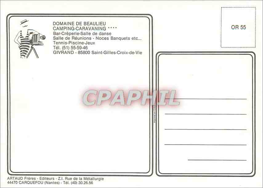 CPM Domaine de beaulieu Camping Caravaning Bar Creperie Salle de danse Tennis Piscine Jeux — Back