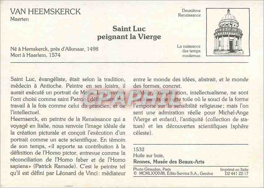 CPM Saint Luc peignant la vierge Van Heemskerck — Verso