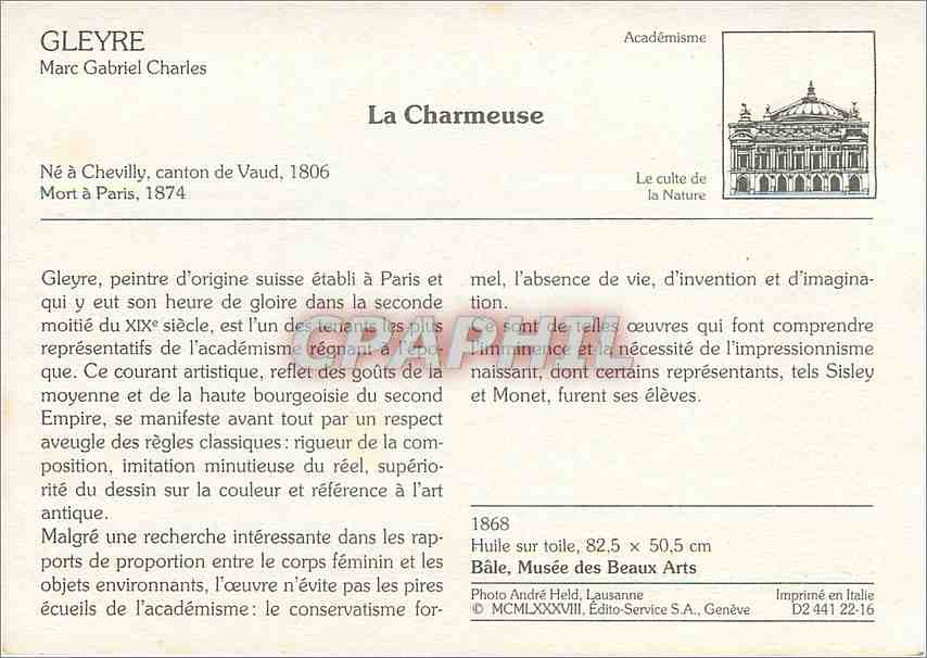 CPM La Charmeuse Gleyre — Rückseite