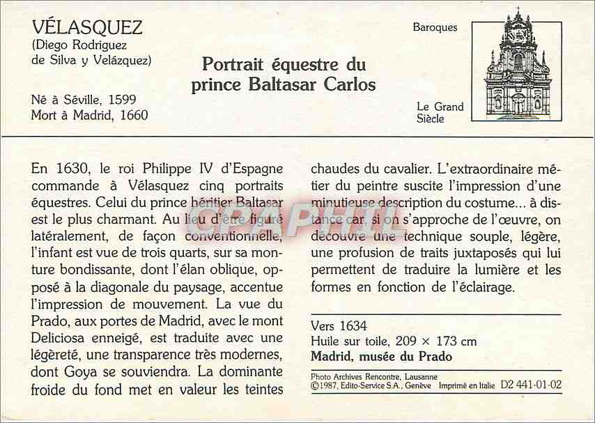 CPM Portrait equestre du prince Baltasar Carlos Velasquez — Rückseite