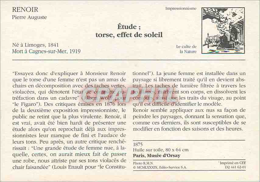 CPM Etude torse effet de soleil Renoir — Rückseite