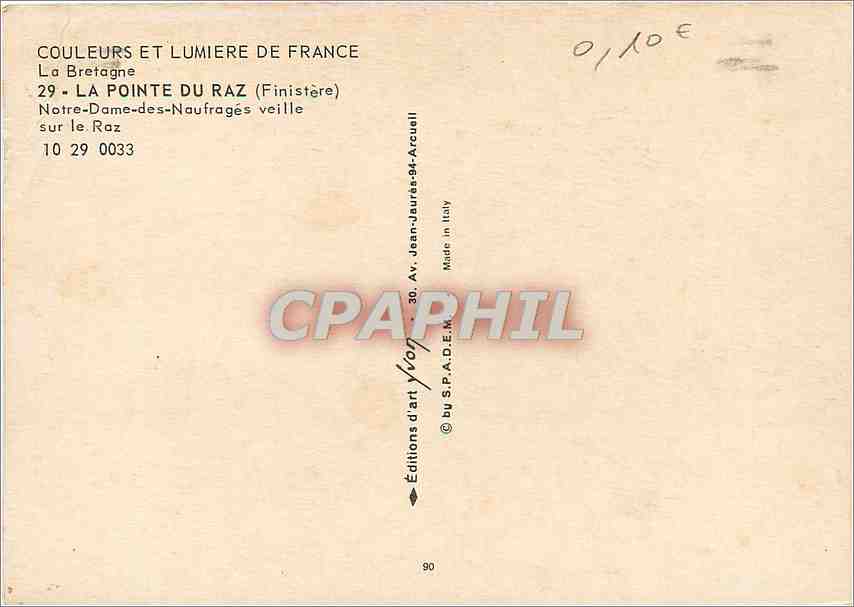 CPM La Bretagne La Pointe du Raz (Finistere) Notre Dame des Naufrages veille sur le Raz — Rückseite