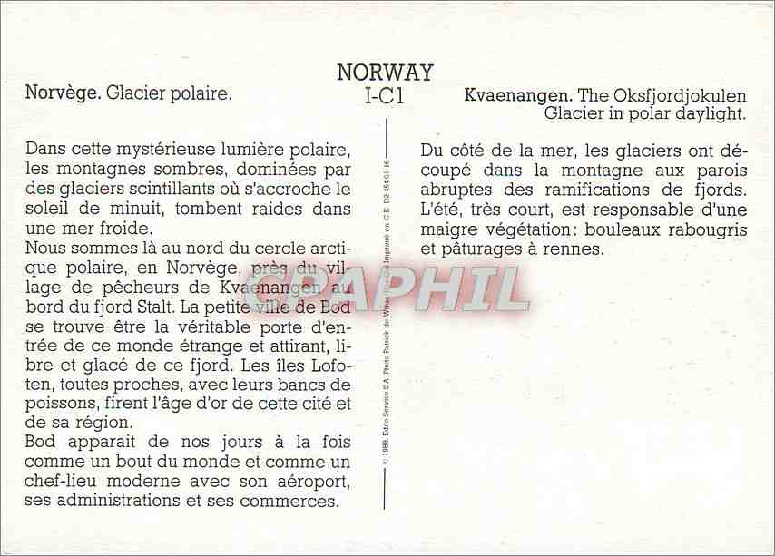 CPM Norway Norvege Glacier polaire — Rückseite