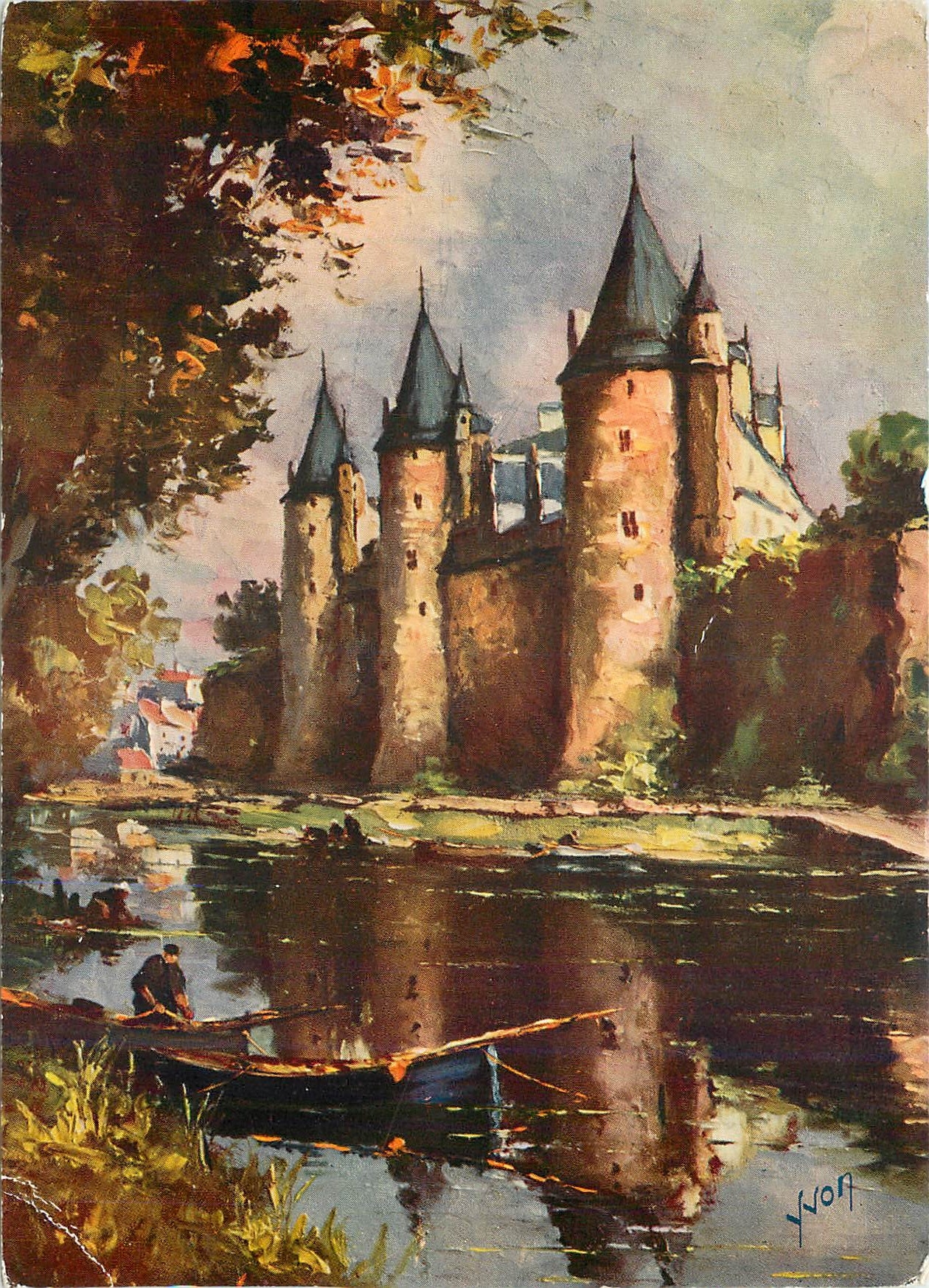 Josselin (Morbihan) — Les bords de l'Oust et le château — Éditions d'Art 'YVON', Paris