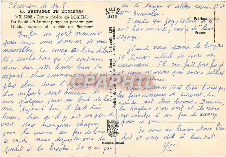 CPM La Bretagne en couleurs Route cotiere de Lorient — Rückseite