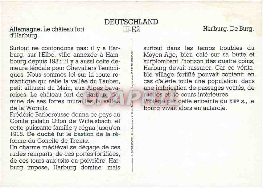 CPM Allemagne le chateau fort d'Harburg — Rückseite