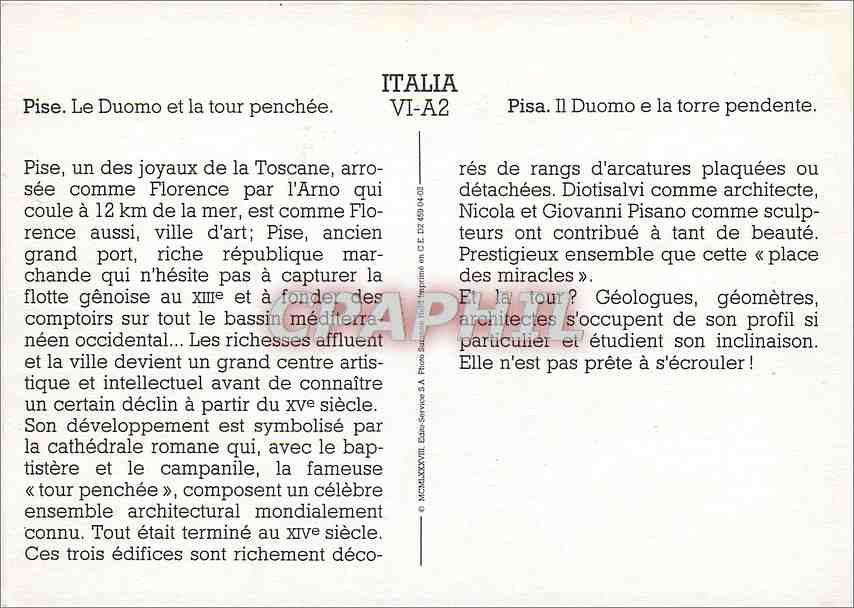 CPM Italia Pise le Duomo et la tour penchee — Rückseite